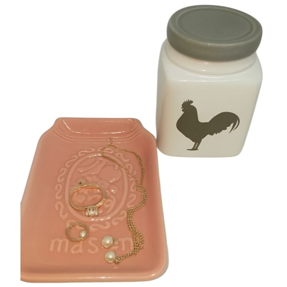 Decorative Jar Dish Soap Jewelry HOLDER Mason Rooster CONTAINER CHICKEN NWT